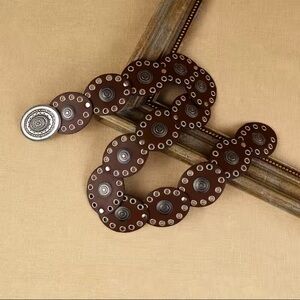 Vintage Boho Western Statement Belt – Brown Studded Concho Disc Belt